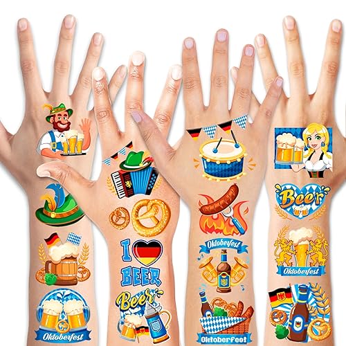 Miniatura 2 de HOWAF 96 tatuajes temporales de Oktoberfest, calcomanías de tatuaje de festival de cerveza alemana Ein Prosit para decoración de fiesta