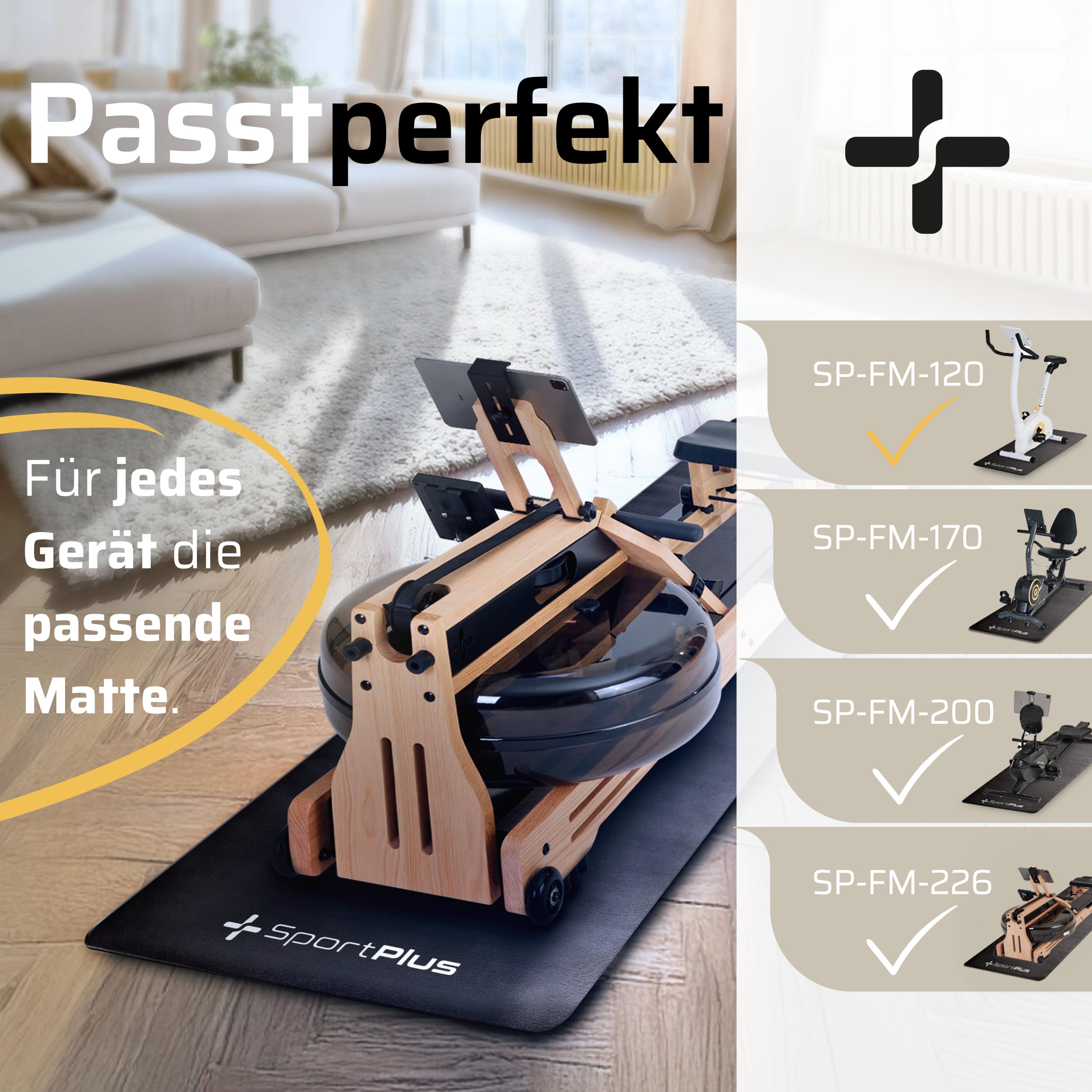 SportPlus Bodenschutzmatte Fitness | 4 Größen – rutschfeste Unterlage für Sportgeräte wie Ergometer, Heimtrainer, Rudergerät, Laufband – schadstoffgeprüft, auch für Yoga & Gymnastik