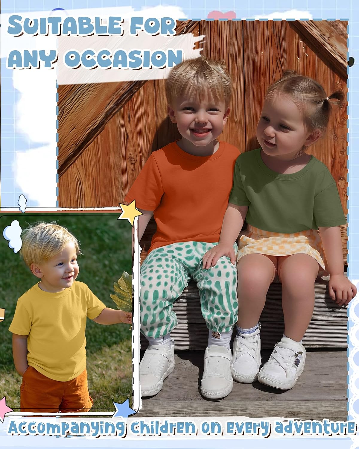 6 Pack Toddler Boys Cotton Short Sleeve T Shirts Crewneck Tees Kids Baby Solid Basic Tops Clothes Summer