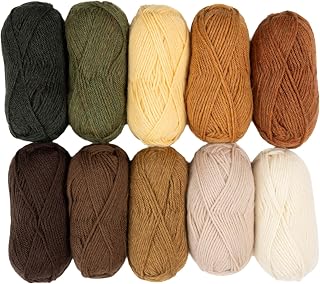 Knit Picks Wool of The Andes 소모사 웨이트 뉴트럴 브라운 100% 울 실 멀티 팩 (공 10개 - 우디) | 10 skeins (500g total) of soft worsted weight crocheting yarn in Woodsy color, good for felting.