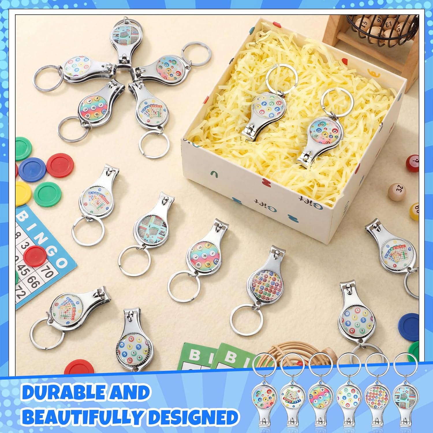 Sieral 36 Pcs Bingo Themed Nail Clipper with Bottle Opener Keychains Bulk Bingo Night Party Favors, Bingos Game Gifts for Guests, Community, Charity Event Supplies Bingos Party Supplies Decoration