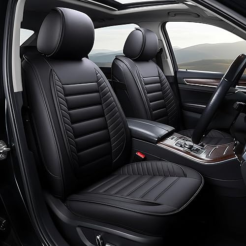 OASIS AUTO Fundas de asiento de automóvil para asientos delanteros, cojín de piel sintética impermeable de alta calidad, accesorios universales para