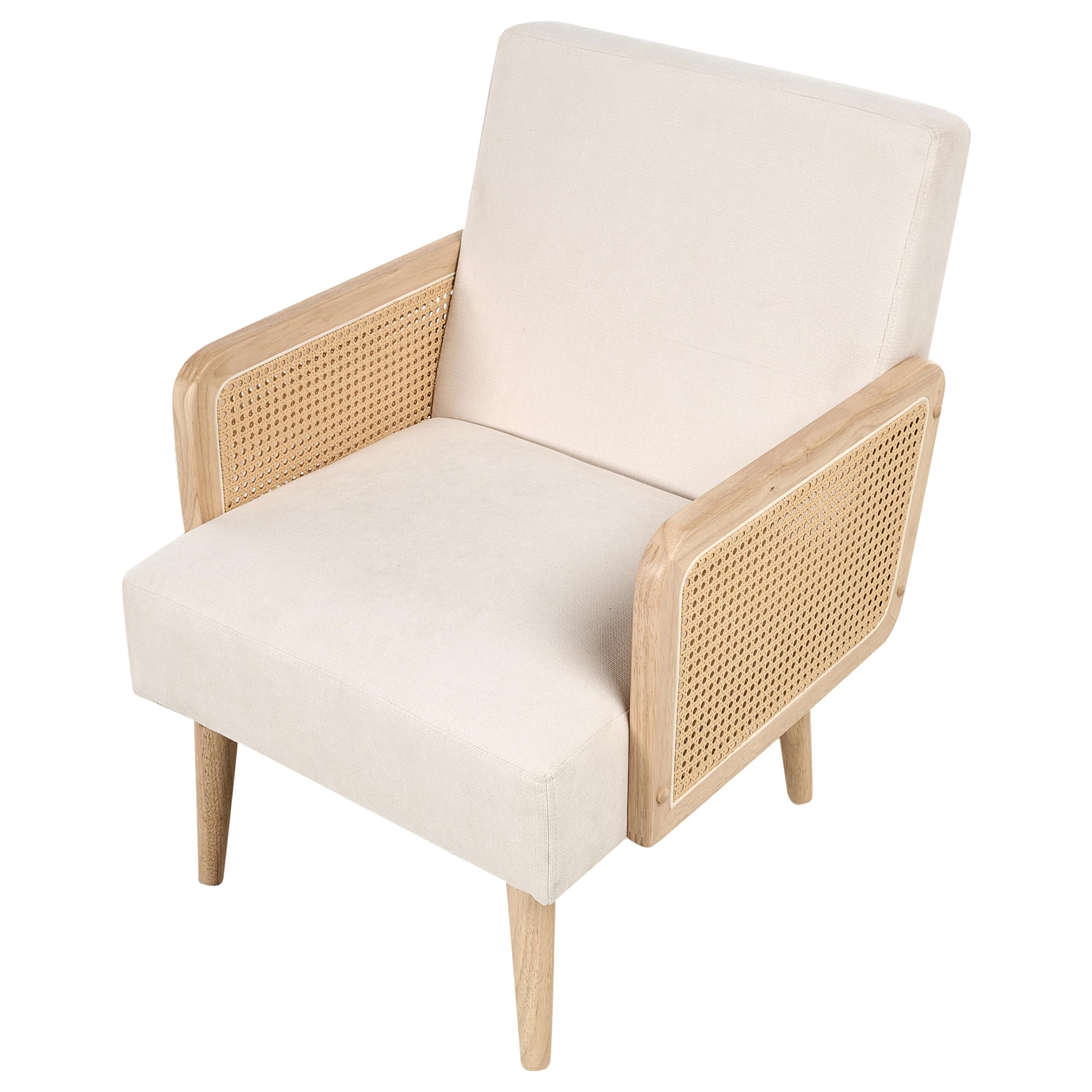 Sessel Stoff hellbeige mit Wiener Geflecht Armlehnen Retro Stil Hojby