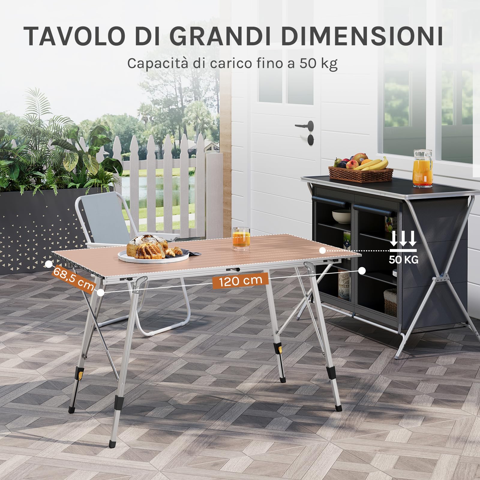 WOLTU Tavolo da Campeggio Pieghevole in Alluminio Altezza Regolabile 120x68,5x59/78,5 cm