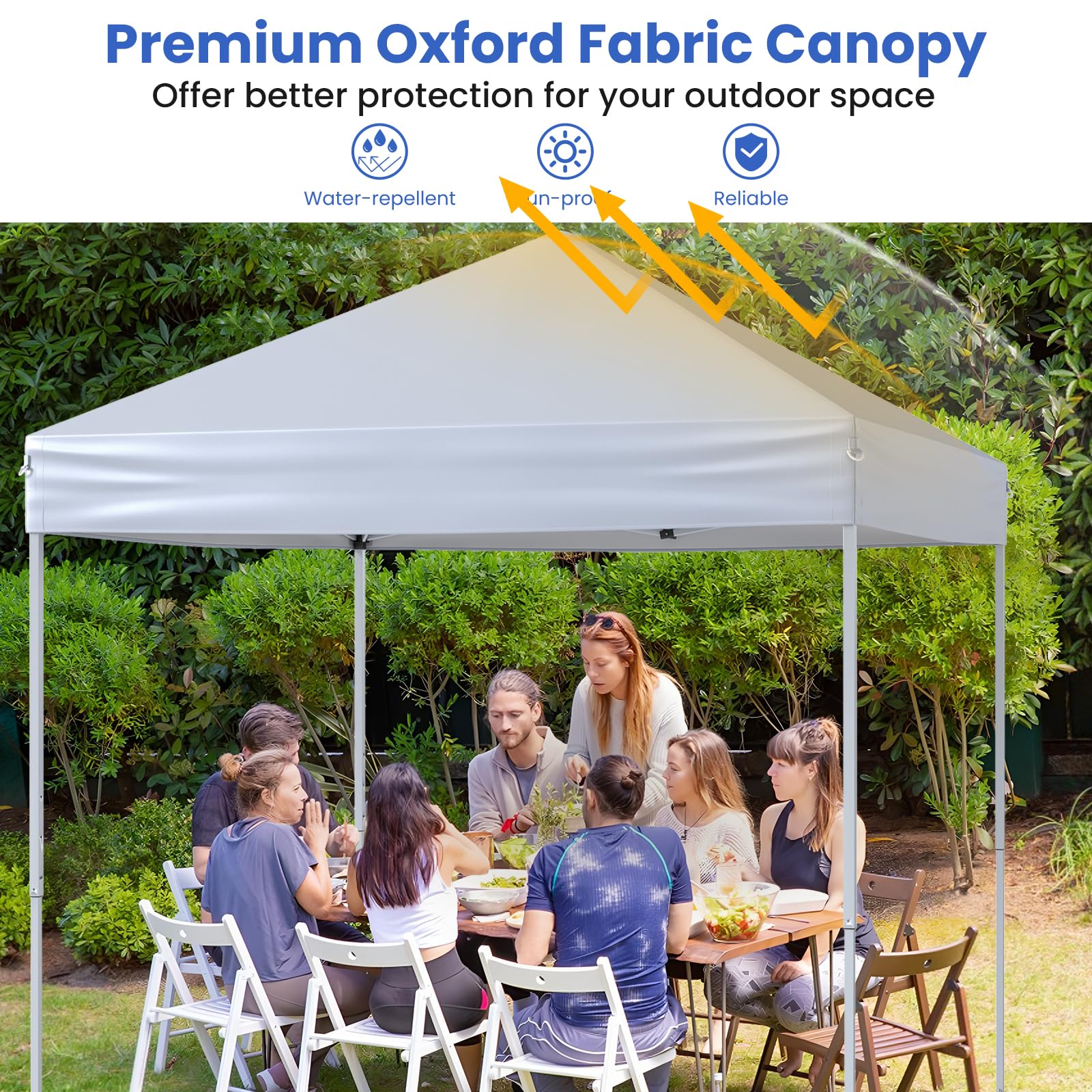 HOMASIS Gazebo Pieghevole Impermeabile 2 x 2 M, Gazebo Esterno Resistente con 4 Corde Antivento e 8 Picchetti, Tenda Pop Up Regolabile in Altezza e Borsa per il Trasporto per Campeggio (Bianco)