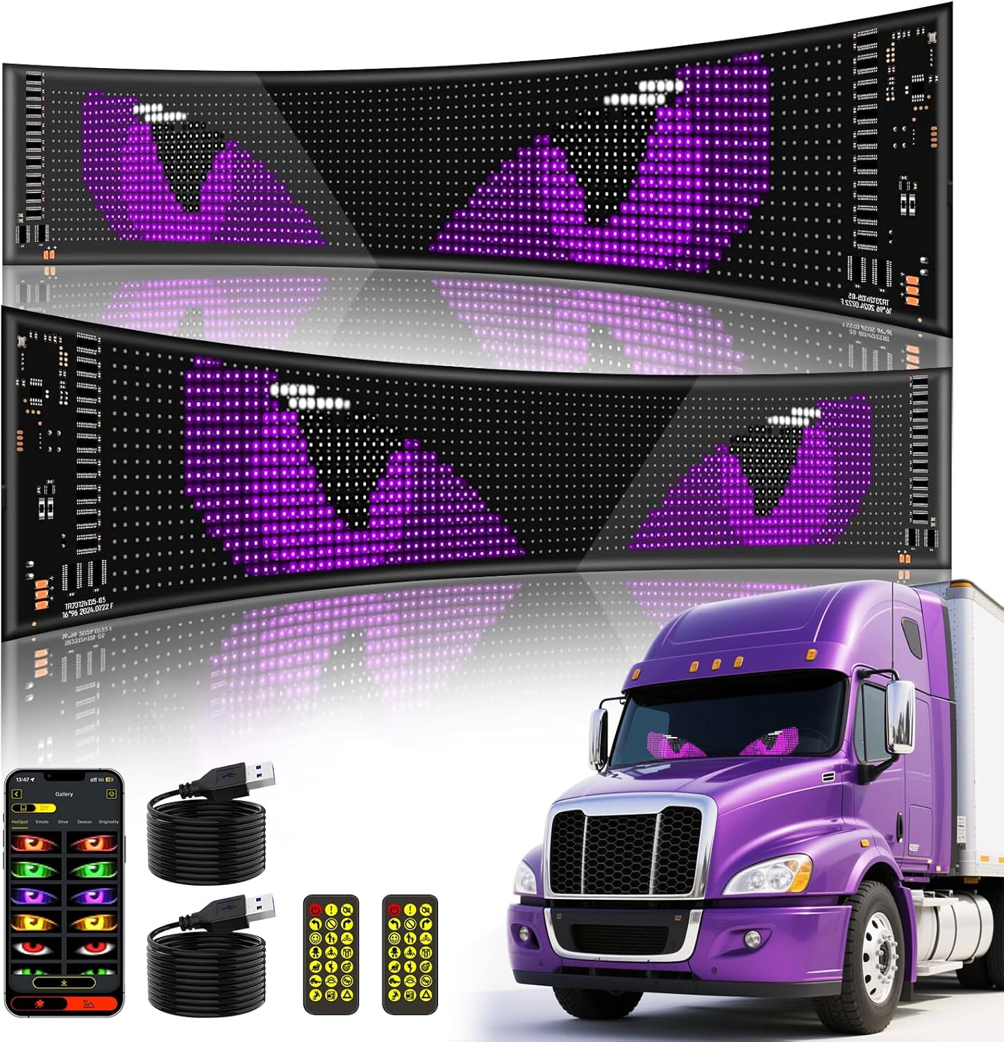 MIMIRGB 2PCS Devil Eye Lights for Car - LED Eyes for Truck Windshield, 23"x 5" Animated LED Matrix Panel Sign, Flexible Programmable Digital Display for Car Van Truck Window