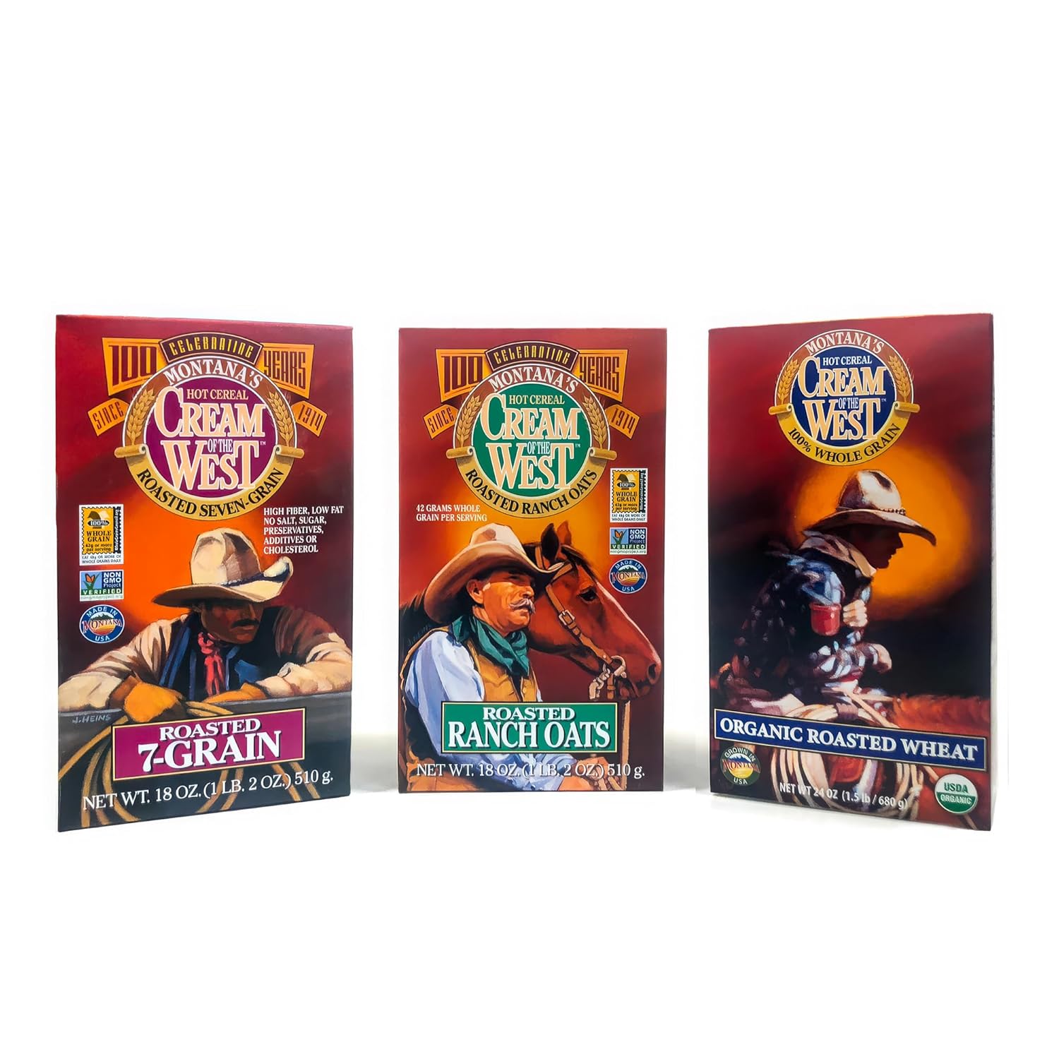 Cream of the West All Natural 100% Whole-Grain Hot Cereal Variety Pack: Roasted Wheat (24 oz); Roasted 7-Grain (18 oz); Roasted Thick Oats (18 oz) 3-Pack