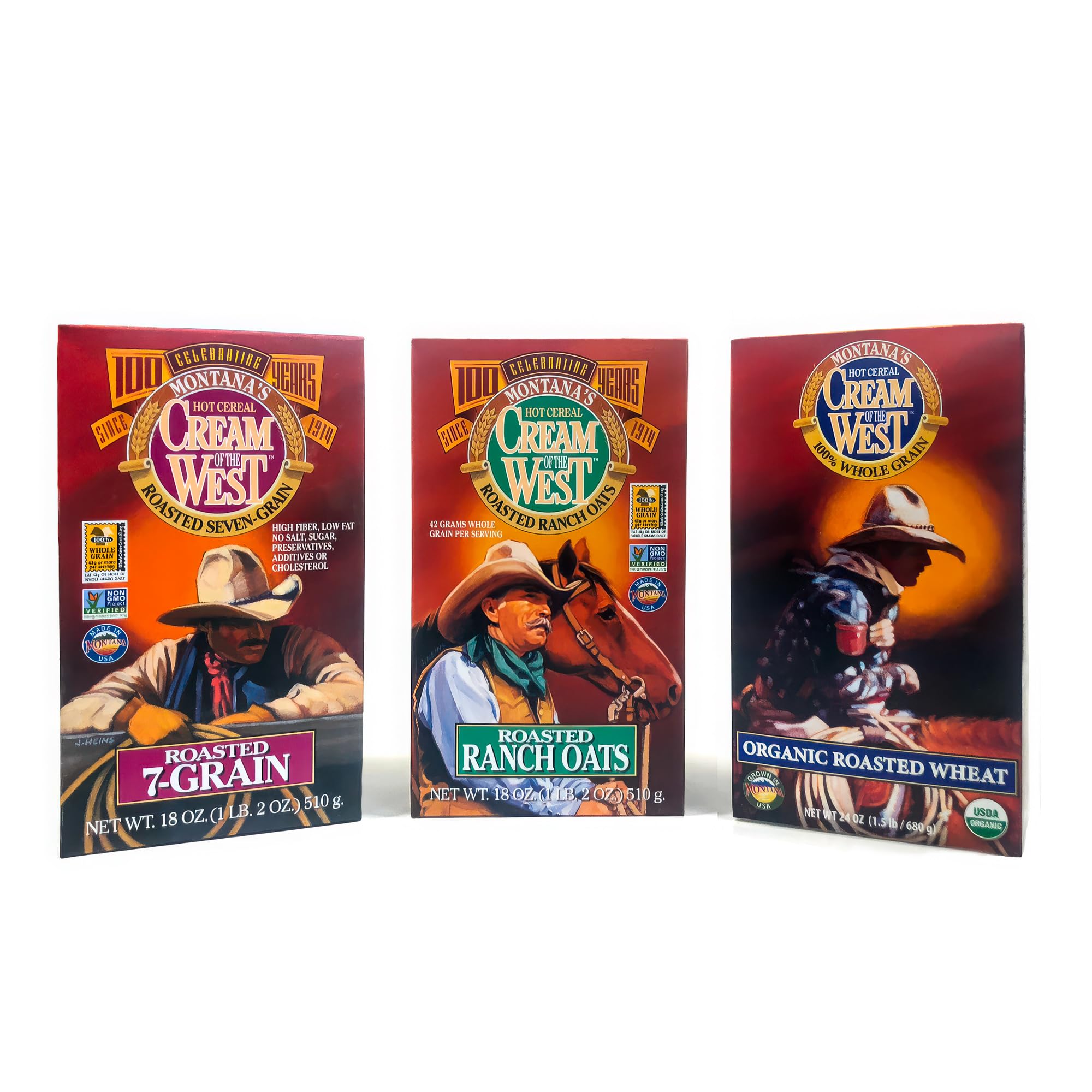 Cream of the West All Natural 100% Whole-Grain Hot Cereal Variety Pack: Roasted Wheat (24 oz); Roasted 7-Grain (18 oz); Roasted Thick Oats (18 oz) 3-Pack