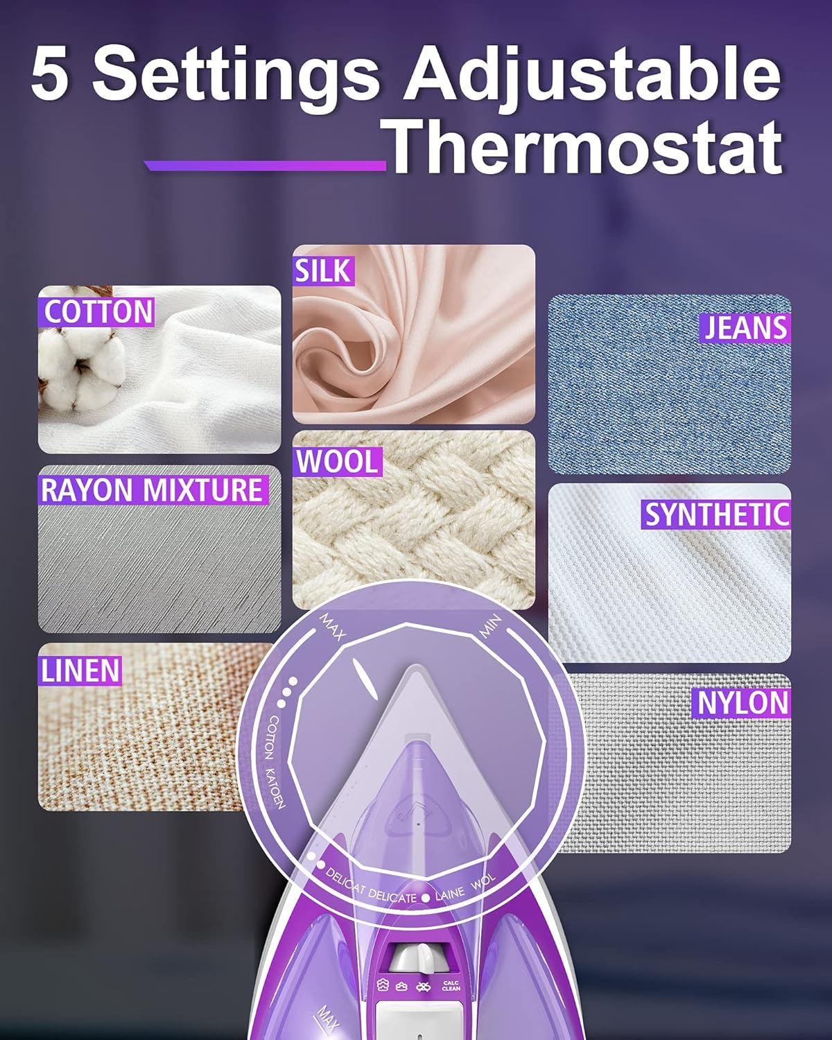 OMAIGA Corded Steam Iron adjustable thermostat settings