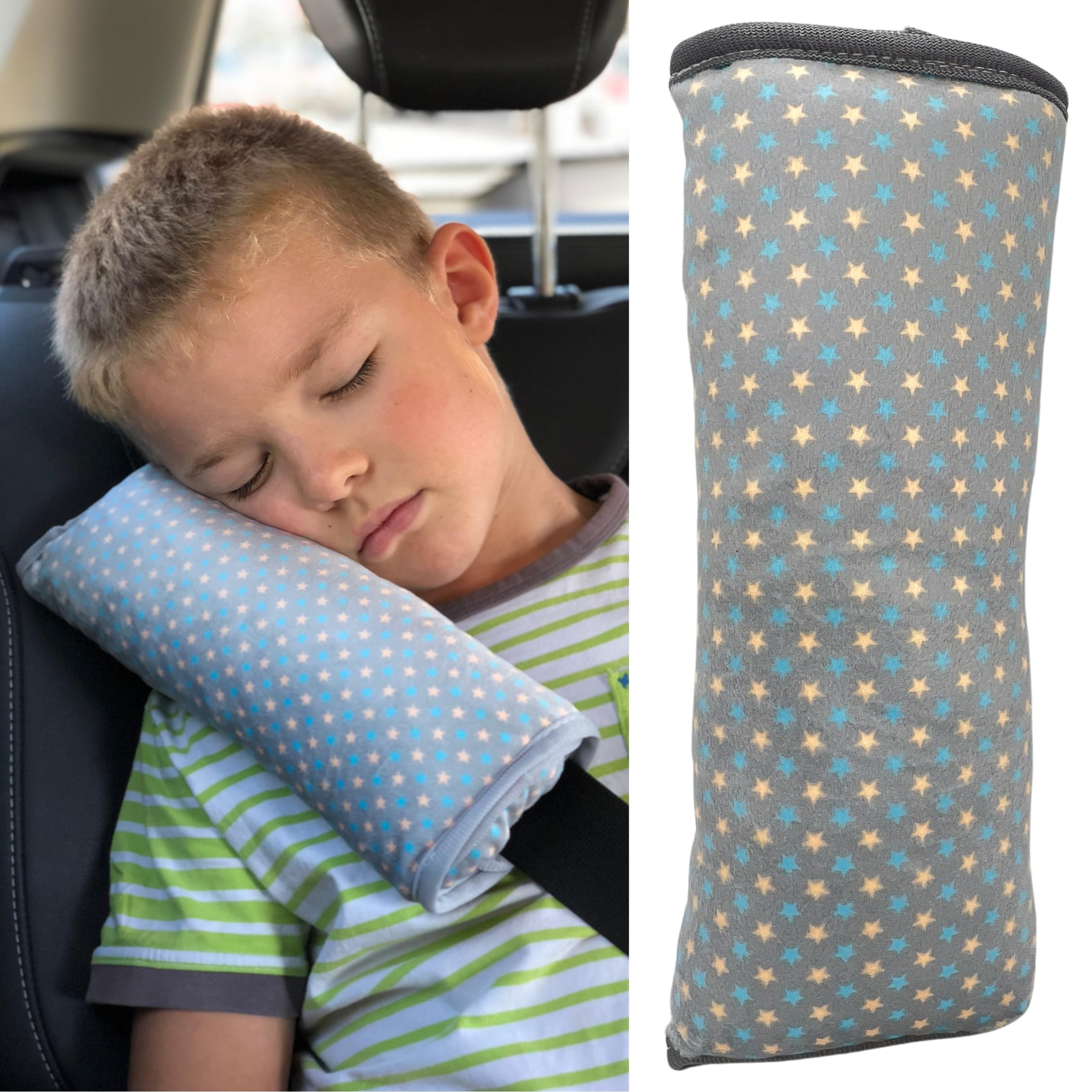 Heckbo Star Car Seat Travel Pillow For Children Kids - Machine Washable - Car Seatbelt Pillow Cover Pillows Protection Car Pillow, Vacation Harness Pads - 11.81” X 4.72" (Star)