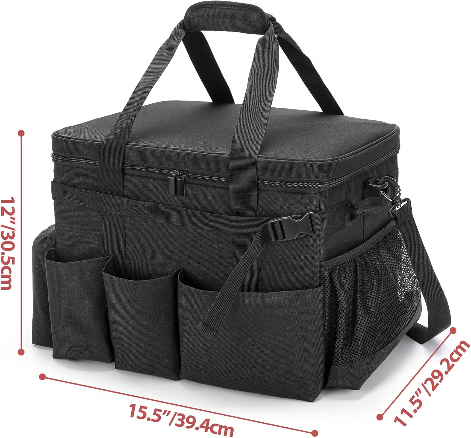 Large Grill Caddy with Lid, BBQ and Picnic Bag Organizer with Paper Towel Holder, Tailgating Accessories Basket for Barbecue Utensil & Camping Gear Must Haves, Black, Bag Only