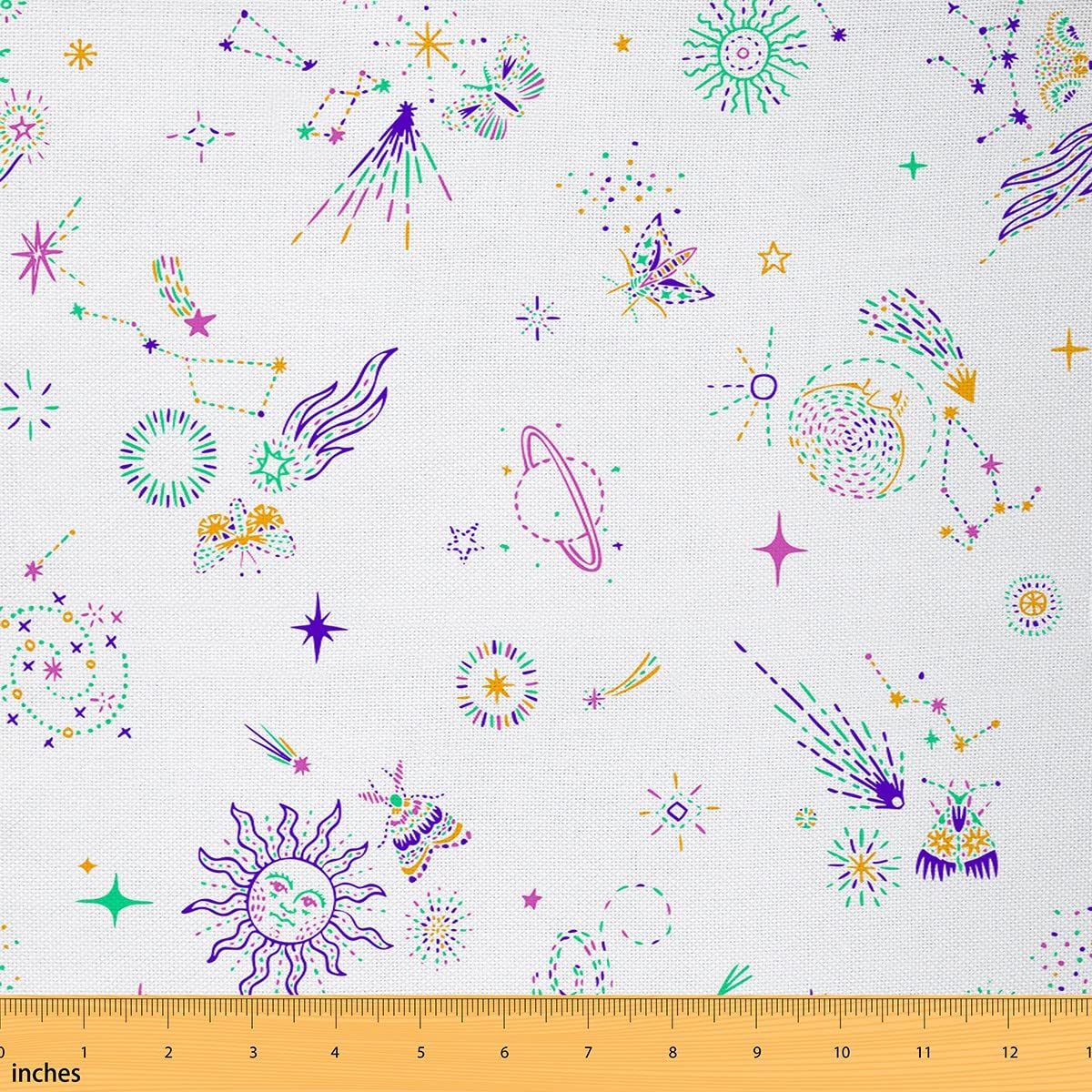 Tessuto bohémien sole e luna al metro con farfalle astratte falene animali tessuto per sedie decorazione regali fai da te decorazione per la casa universo cielo stellato costellazioni tessuto per