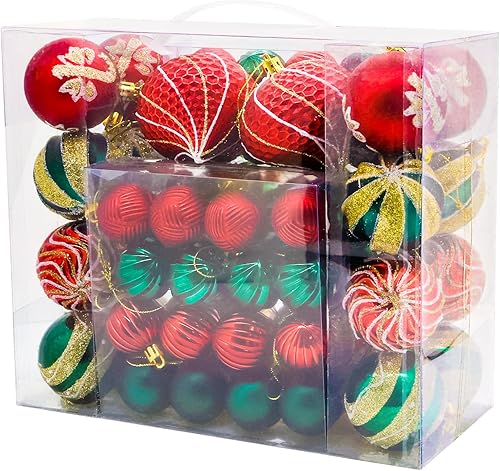 Miniatura 10 de 48 piezas de adornos de bolas de Navidad, bolas colgantes de plástico de 3.15 pulgadas, bolas doradas y rojas de Navidad para decorar el árbol