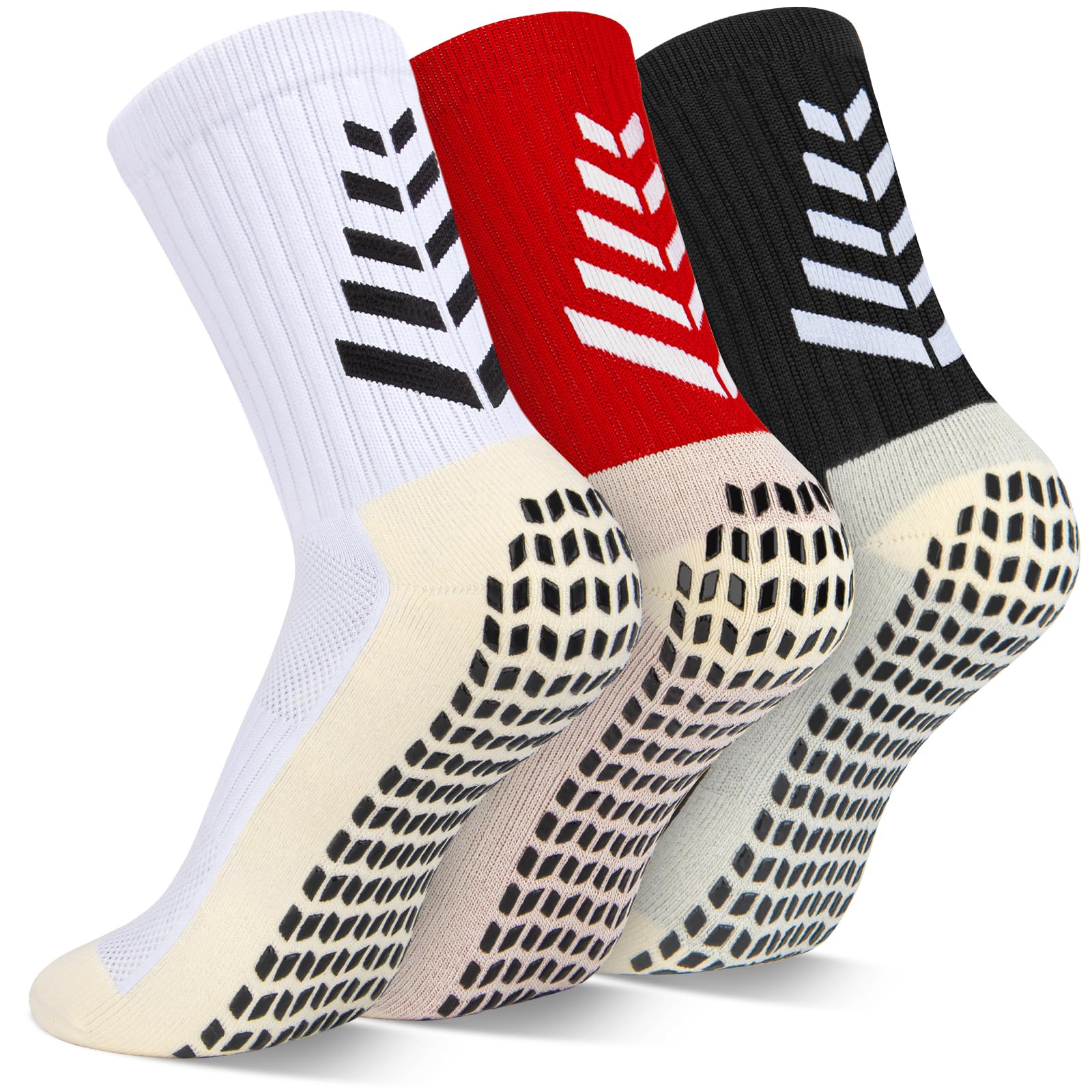 LUROON Calze Antiscivolo Calcio Uomo 37-46, 3/4 Paia Calzini Grip Calcio in Silicone Grip Anti Vesciche Calzini Sportivi Donna Traspirante Calze Antiscivolo Calcio per Ciclismo Trekking