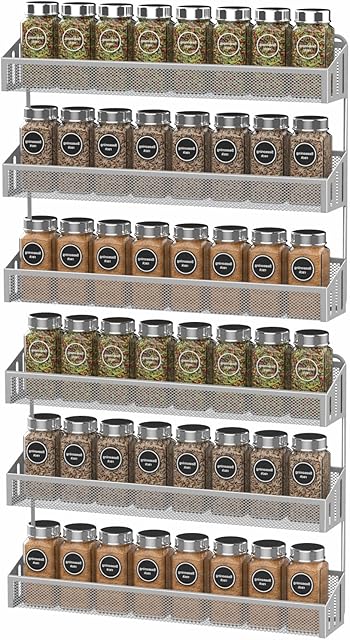 Spice Rack Lekind 3-Tier Metal Herb Spice Rack, 2 Pack Free Standing Spice Herb Jar Rack Holder for Home Kitchen & Pantry Storage Solution, Silver