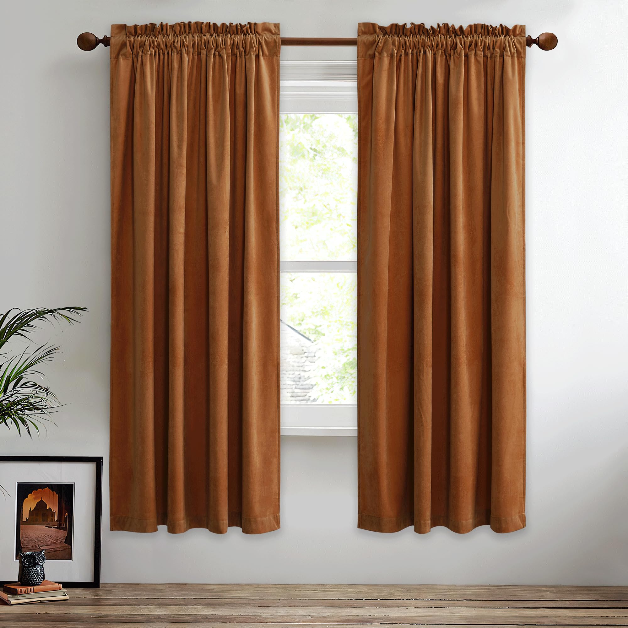 StangH Burnt Orange Curtains Fall Curtains Rod Pocket Velvet Blackout Window Drapes for Nursery, Temperature Regulate Noise Reducing for Bedroom/Home