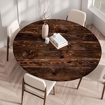 Waterproof Tablecloth Elastic Edged Tablecloth Wipeable Table Cloth Table Cover for Outdoor, Patio, Kitchen and Dining Room 23" Inch Round Tight Fit Dark Wood