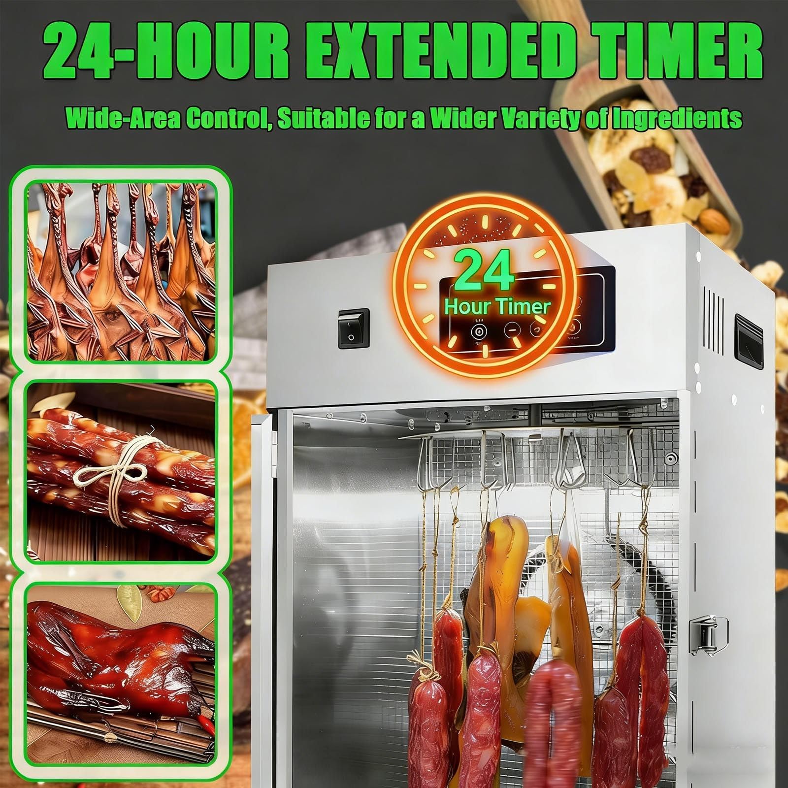 Edelstahl-Biltong-DöRrgeräT,Trockenschrank Für Fleisch– GroßEs FassungsvermöGen (7,5Kg),14 Haken, Temperaturregelung Von 30–90°C – Zum Trocknen Von Biltong, Fleisch Und Wurst