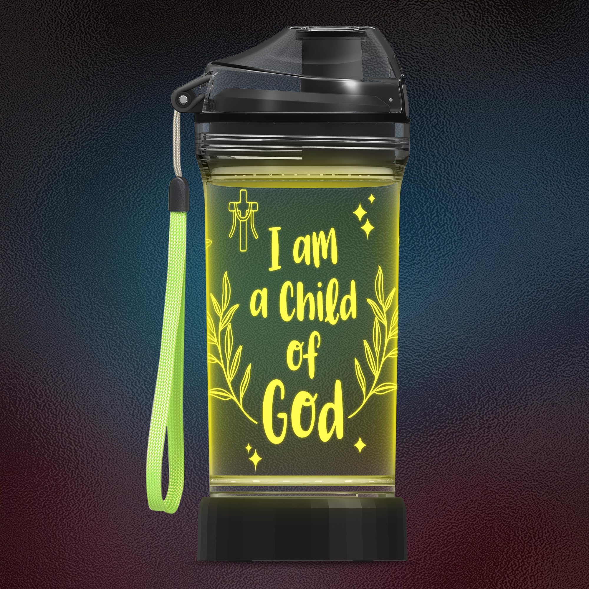 CoolGift Mart Light-Up Water Bottle with 'I am a Child of God' Design - 14oz Drink Cup, BPA-Free - Ideal Baptism Gift for Christians, Women, Girls, Boys, and Kids
