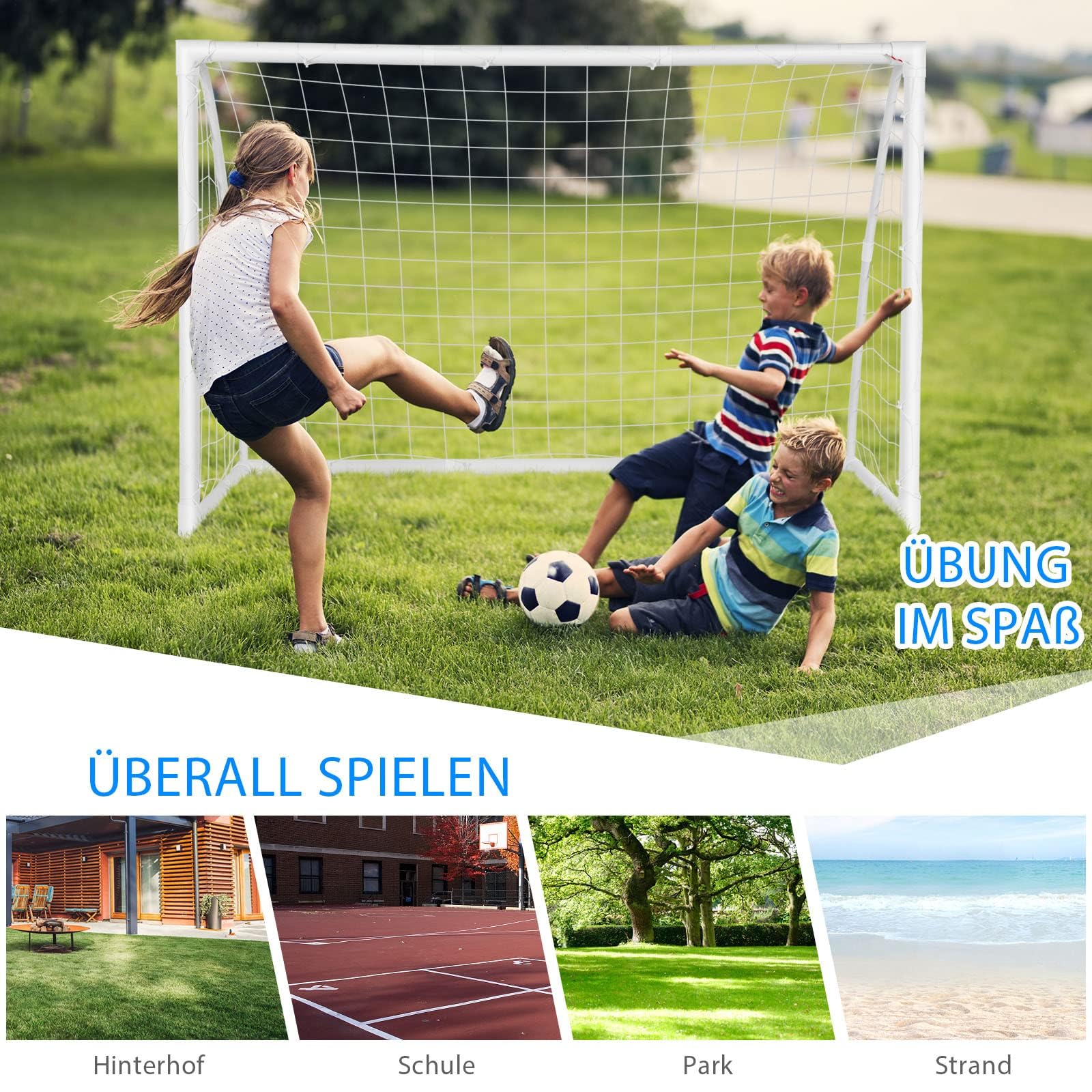 COSTWAY Fußballtor, Fussballtore Garten wetterfest, Fußballtor mit hochfestem Netz & Metallrahmen für Kinder & Erwachsene