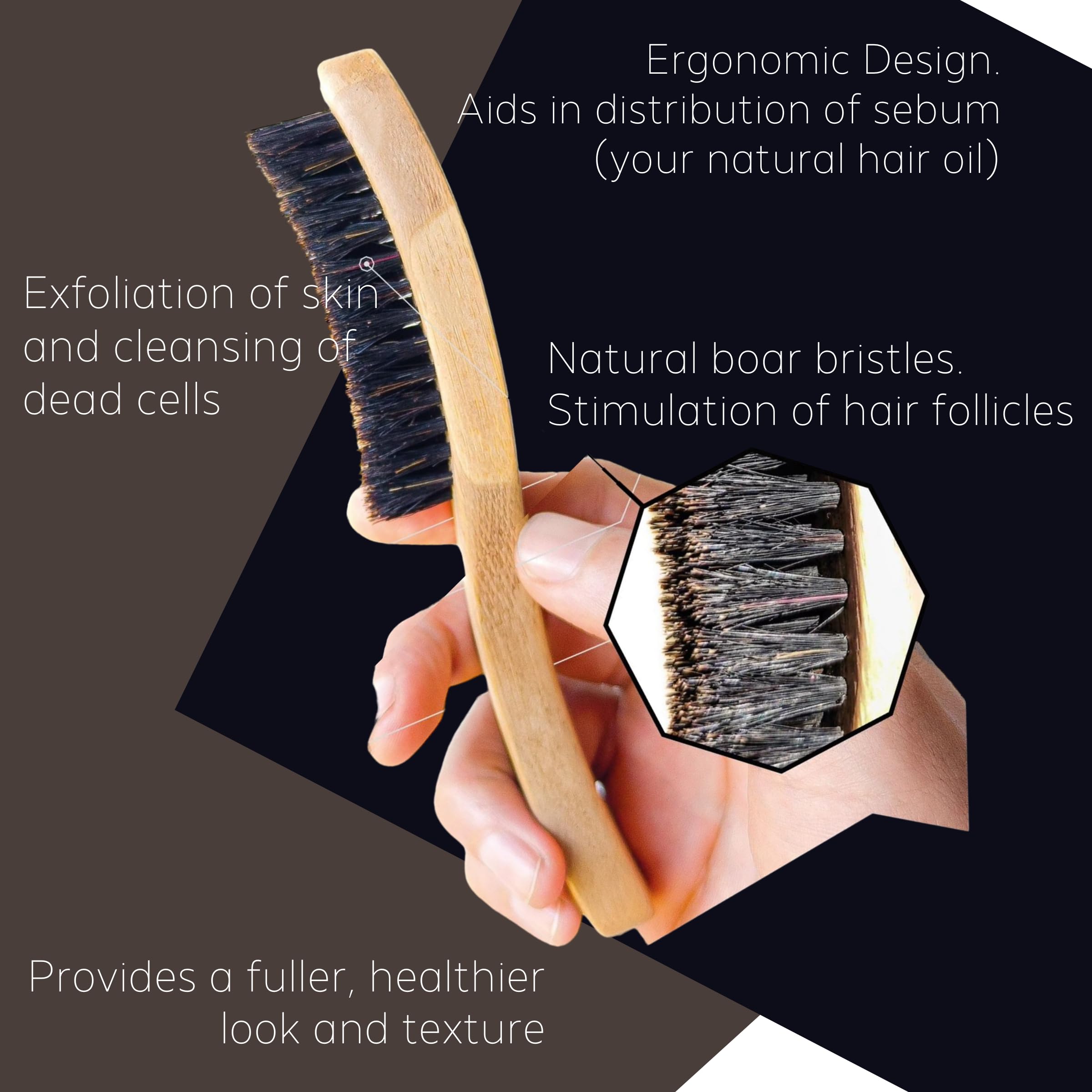 Cepillo para peinar barba con diseño ergonómico. De larga duración, hecho de bambú ecológico con cerdas naturales de jabalí 5