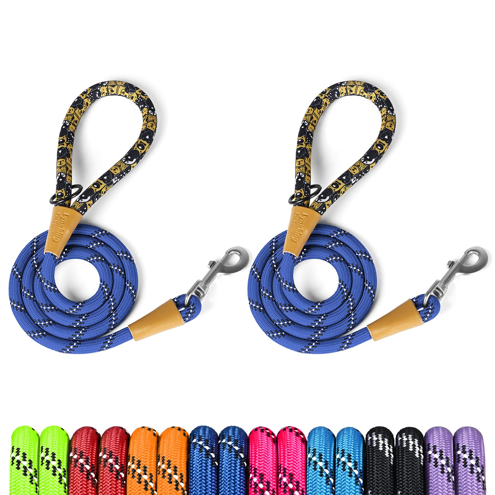Lynxking – Laisse pour chien en corde de 1,8 m avec poignée rembourrée confortable, laisse à fils hautement réfléchissants pour chiens de petite, moyenne et grande taille (Bleu, 2PCS Grande 1/2po x