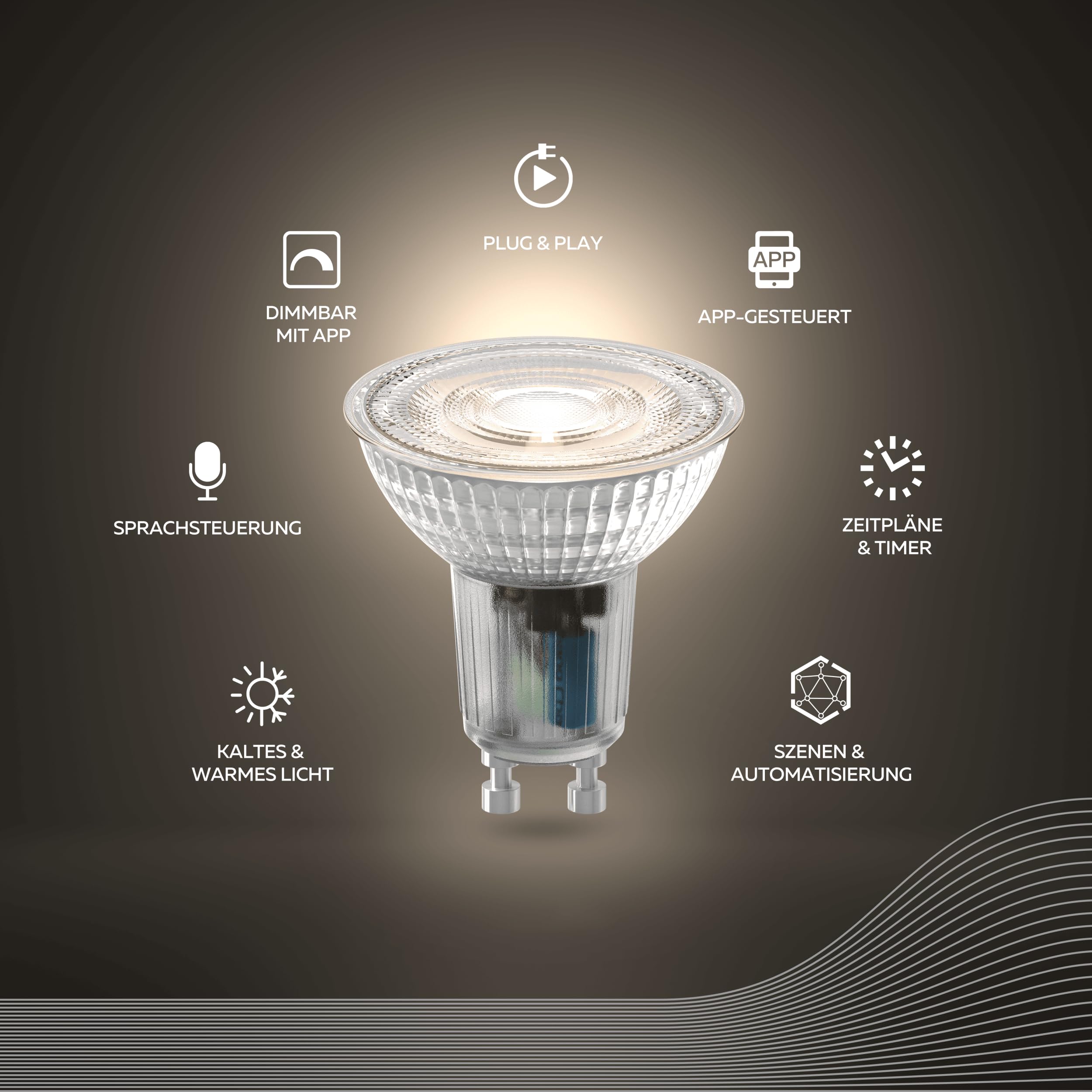 CALEX Smart LED Spot, GU10, PAR16, kalt- bis warmweißes Licht, dimmbar, WLAN App- & Sprachsteuerung, 10er Pack