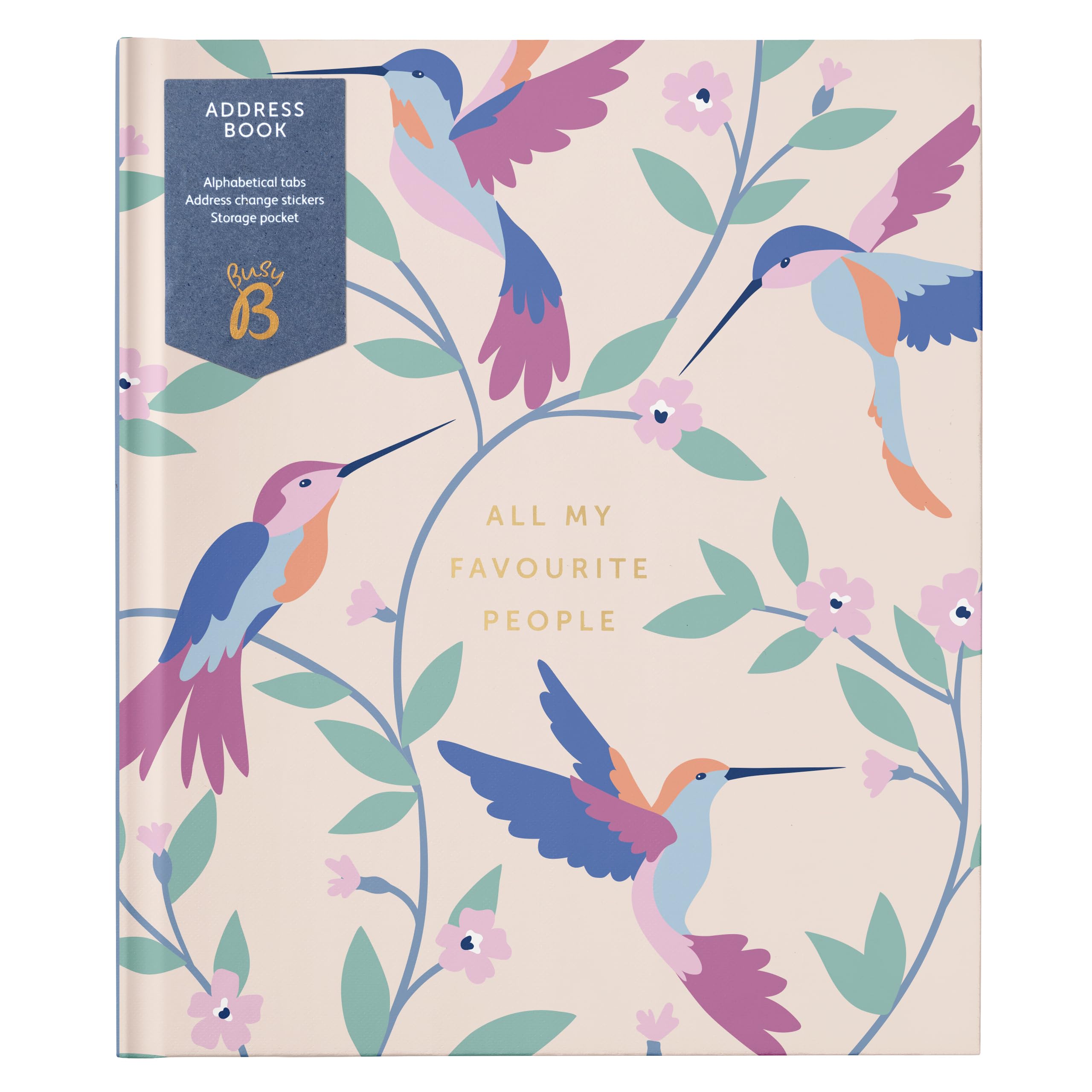 Busy B Large Address Book - Birds - All your Favourite Peoples' Addresses in the One Place - A-Z Tabs, Room to Log 412 Addresses, 30 Address Change Stickers & Handy Storage Pocket - 20 x 17cm