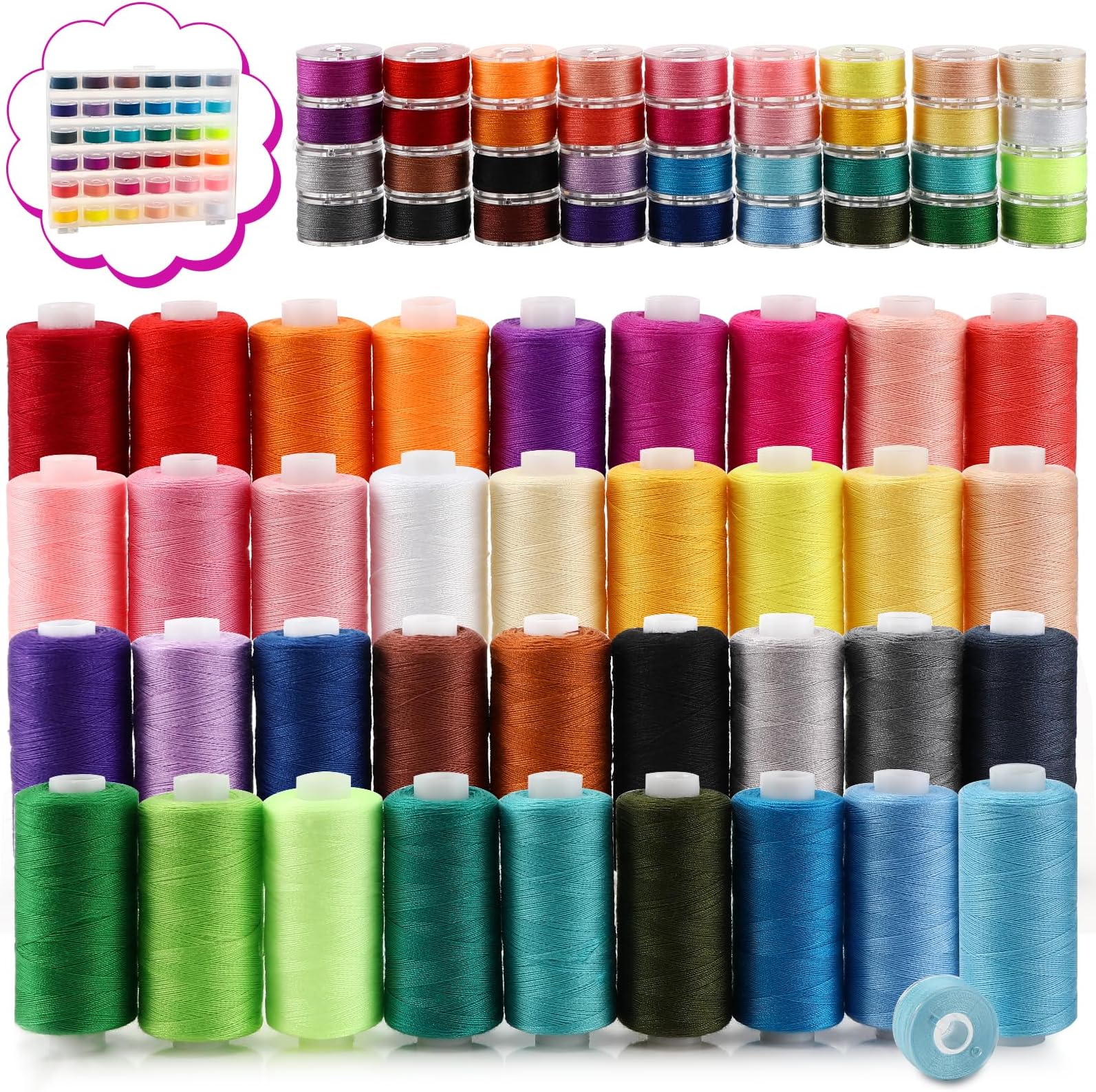 Set 60 Bobine Di Filo Per Cucire In Poliestere – 32 Rocchetti Di Plastica E 28 Metallo – Con Custodia Portaoggetti – Yiliya