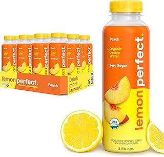 Lemon Perfect Peach, Flavored Lemon Water, Organic, Zero Sugar, Healthy Hydration Drinks, 15.2 fl oz Bottles (12-Pack)