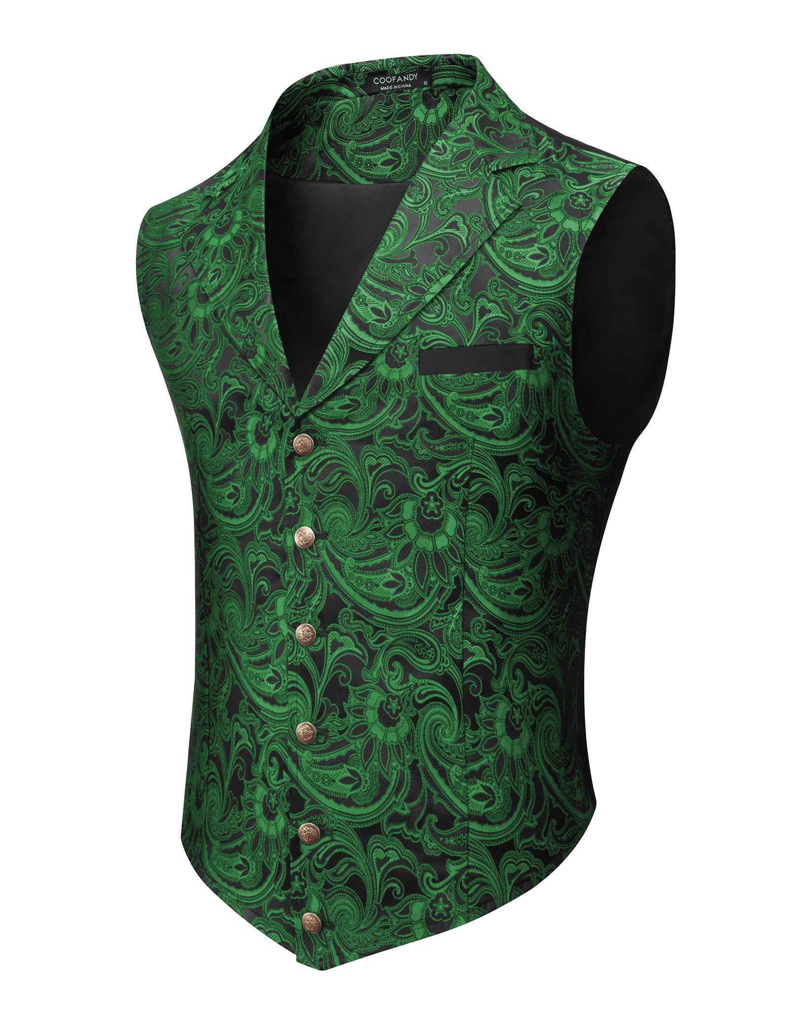COOFANDYMens Suit Vest Paisley Floral Victorian Vests Gothic Steampunk Formal Waistcoat Tuxedo Vests with Notched Lapels