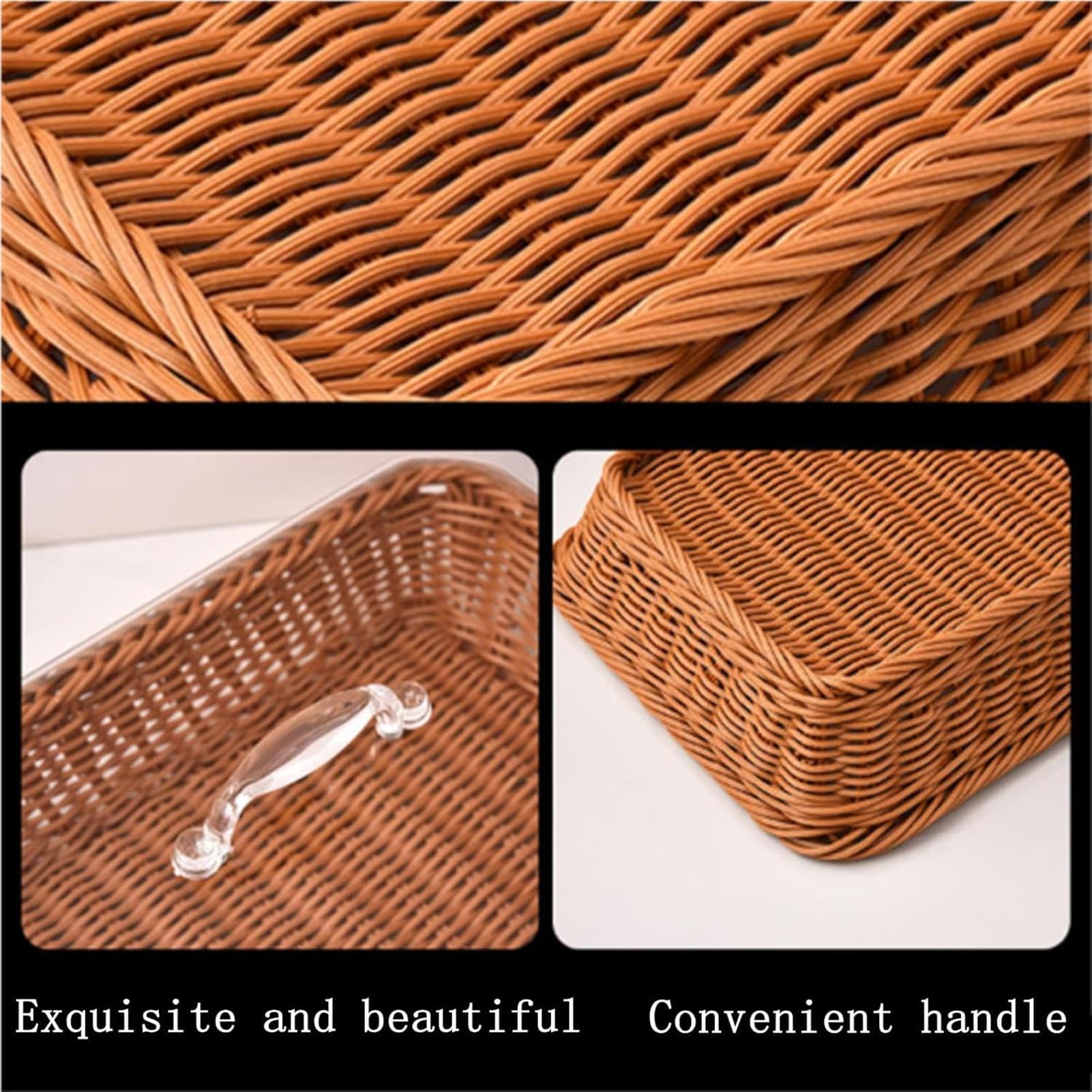 Cestino per il pane in rattan intrecciato con coperchio, cestino per servire pane, frutta, verdura, perfetto per cucina, ristorante e feste