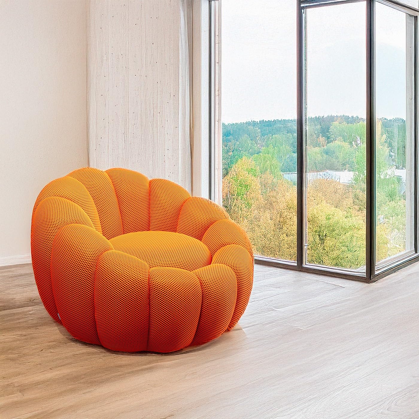 Kare Fauteuil pivotant Design Peppo Bloom, Orange, Hauteur d'assise 40 cm, Fauteuil rembourré, Fauteuil de Relaxation, pivotant à 360 degrés, Salon, 68 x 94 x 94 cm (H x l x P)