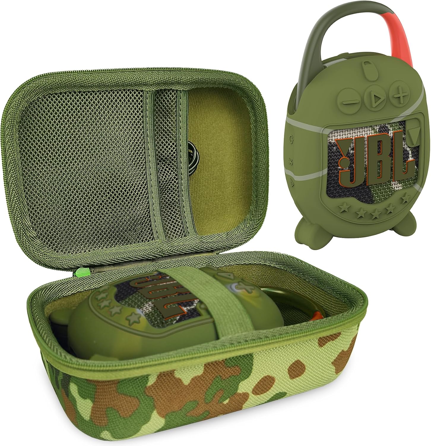 XEGIMOR Silicone Cover and Hard Carrying Case for JBL Clip 5 Portable Bluetooth Speaker, Protective Storage Bag Holder for JBL Clip 5 Speaker Accessories (Squad)