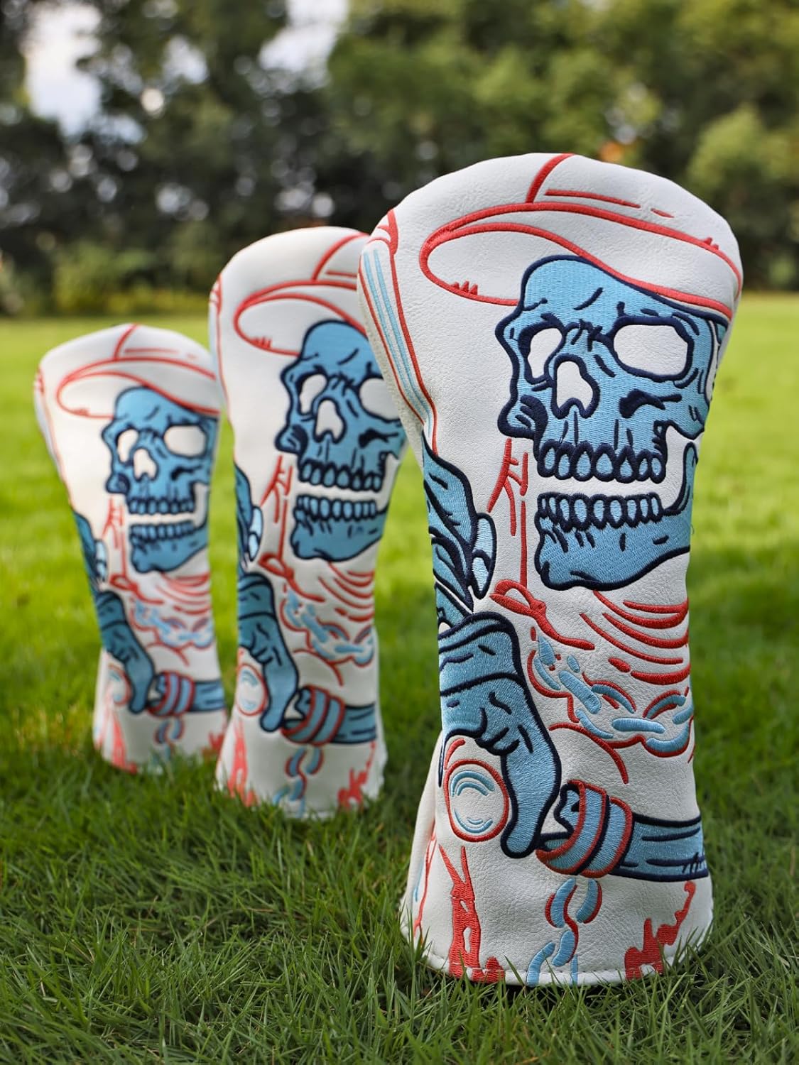 Golf Club Covers, Skeleton Driver Covers Fairway Wood Headcover Hybrid Cover Leather Mallet Putter Covers Blade Headcovers Golf Head Covers with Magnetic Closure for Most Brand