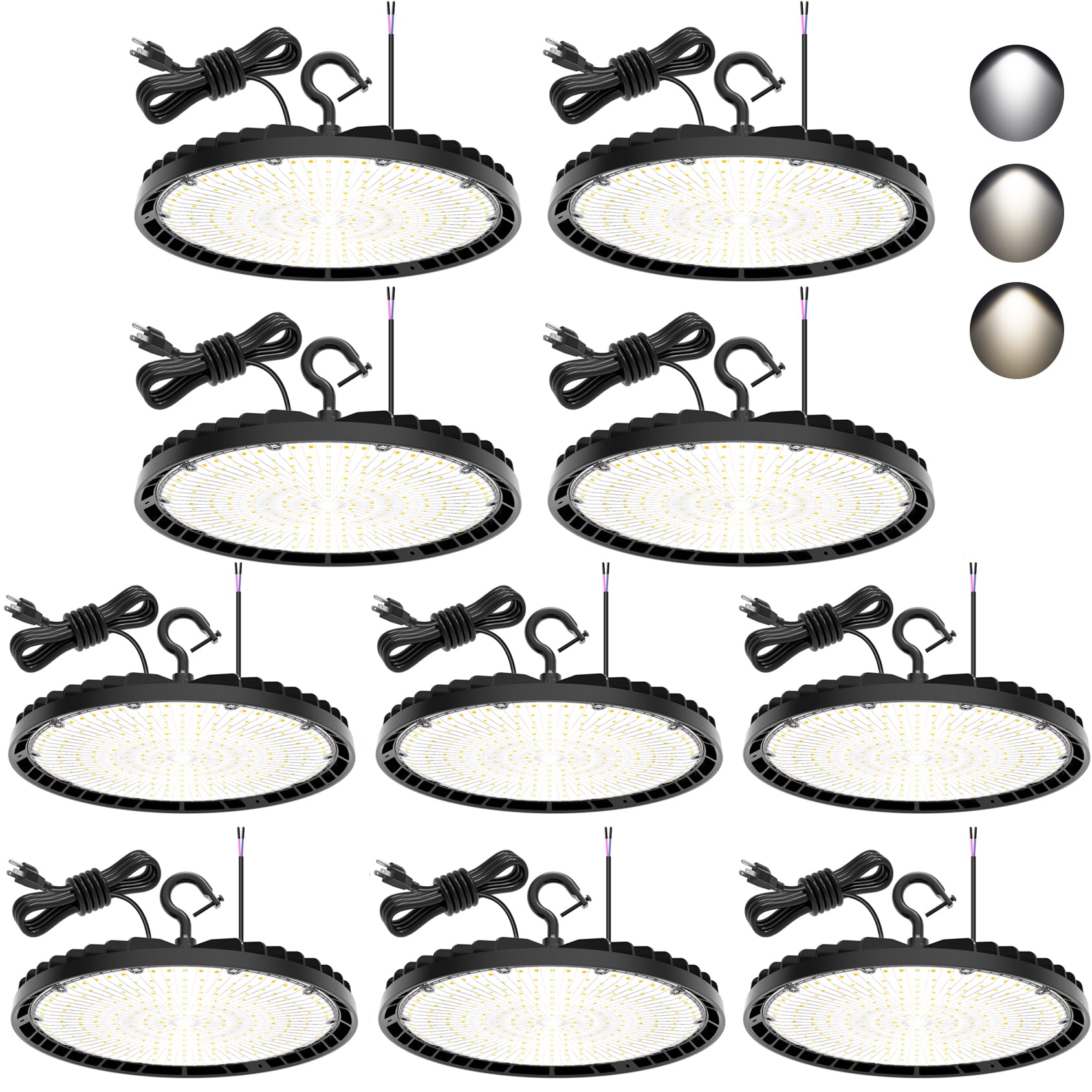 10 Pack LED High Bay Light 240W 200W 150W Adjustable UFO High Bay LED Lights 4500K 5000K 5700K