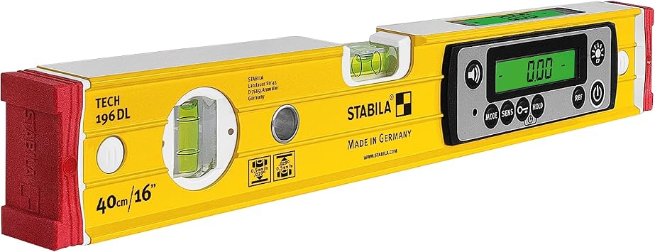 STABILA TECH 196 DL Electronic Spirit Level - Digital Spirit Level Waterproof and Dustproof According to IP 67, 2 Digital Displays, Calibration-Free with Bag, 40 cm