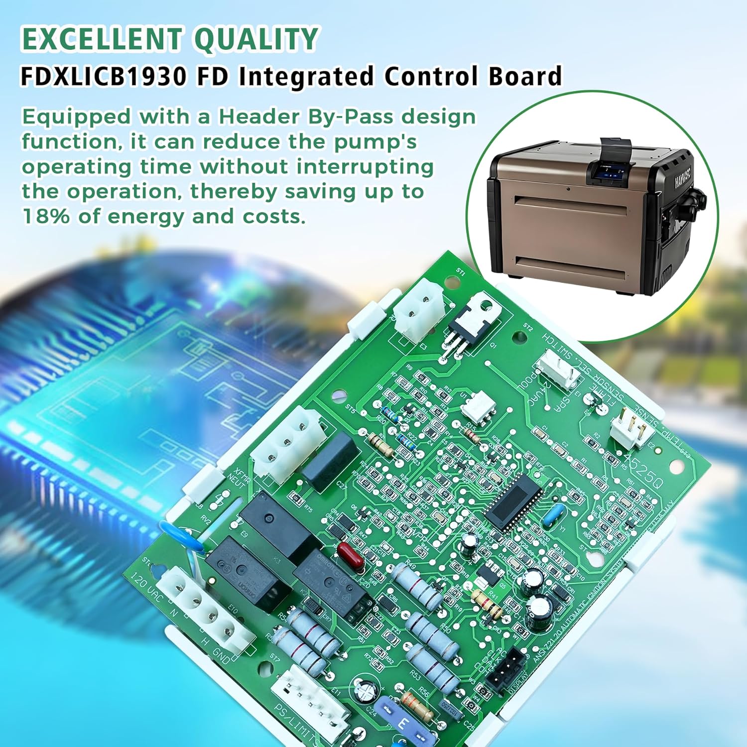 FDXLICB1930 FD Integrated Control Board Replacement Kit Includes A FDXLBVS1930 Indoor Vent Pressure Switch for Hayward H-Series Pool Heater H150FDN/FDP,H200FDN/FDP，H250FDN/FDP, H400FDN/FDP
