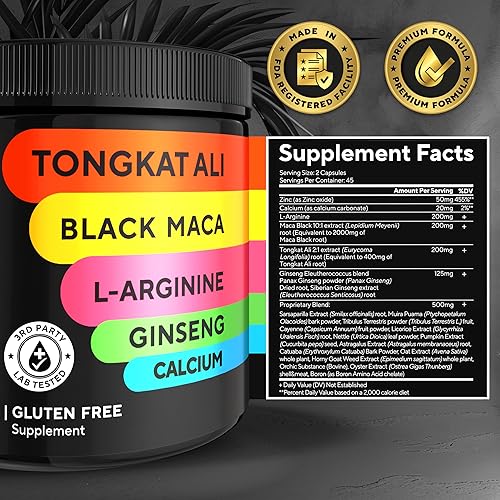 Miniatura 6 de Tongkat Ali para hombres 20 en 1 con astrágalo  Complejo de suplementos para hombre fabricado en Estados Unidos con raíz de maca negra, L-arginina,