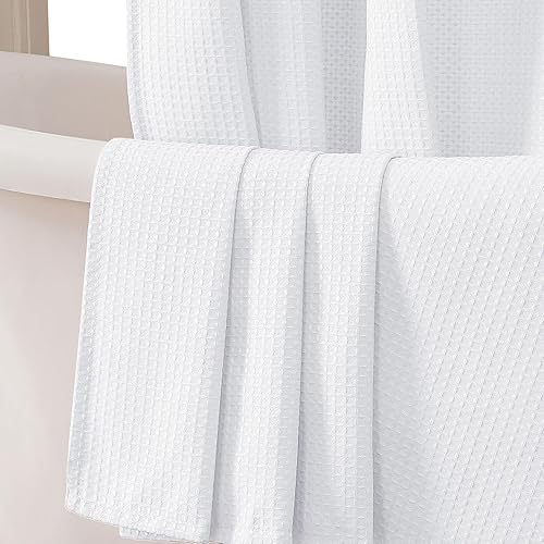 OWENIE Cortina de ducha blanca de tela pesada con tejido gofre, para baño, impermeable, con textura gruesa, 14.82 ozm, suave, elegante, de lujo,