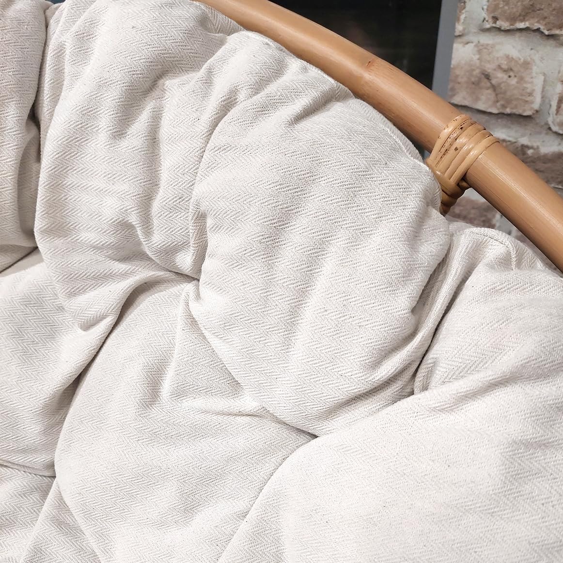 Meubletmoi Papasan / Loveuse Sessel, oval, 2-Sitzer, Natur-Rattan, mit dickem Kissen, gepolstert, cremefarben, Boho-Stil, lässig, Hazel