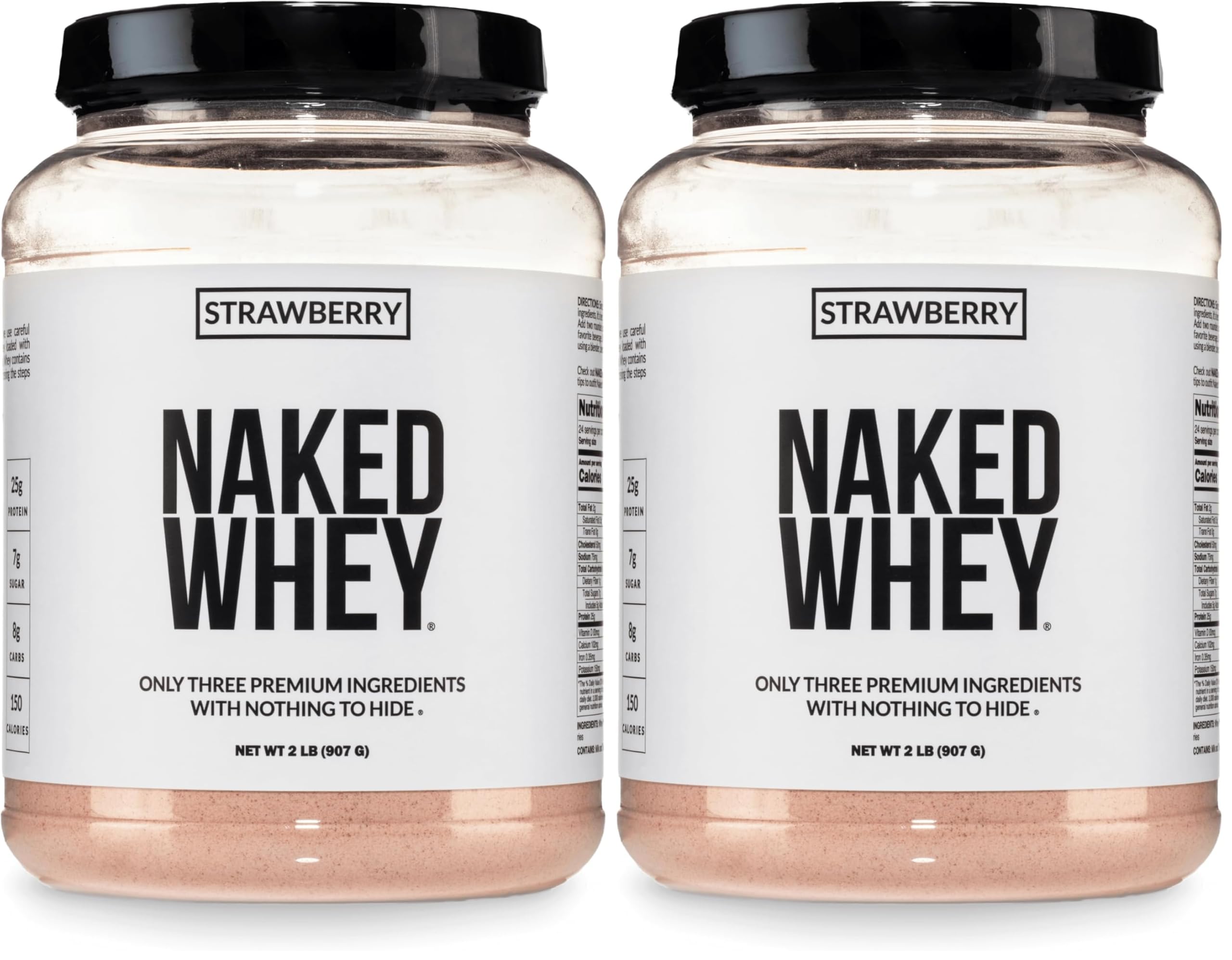 NAKED Strawberry Whey Protein Powder, Only 3 Ingredients, 25g Grass Fed Whey Protein Powder, Aid Muscle Growth &amp; Recovery - 24 Servings (Pack of 2)
