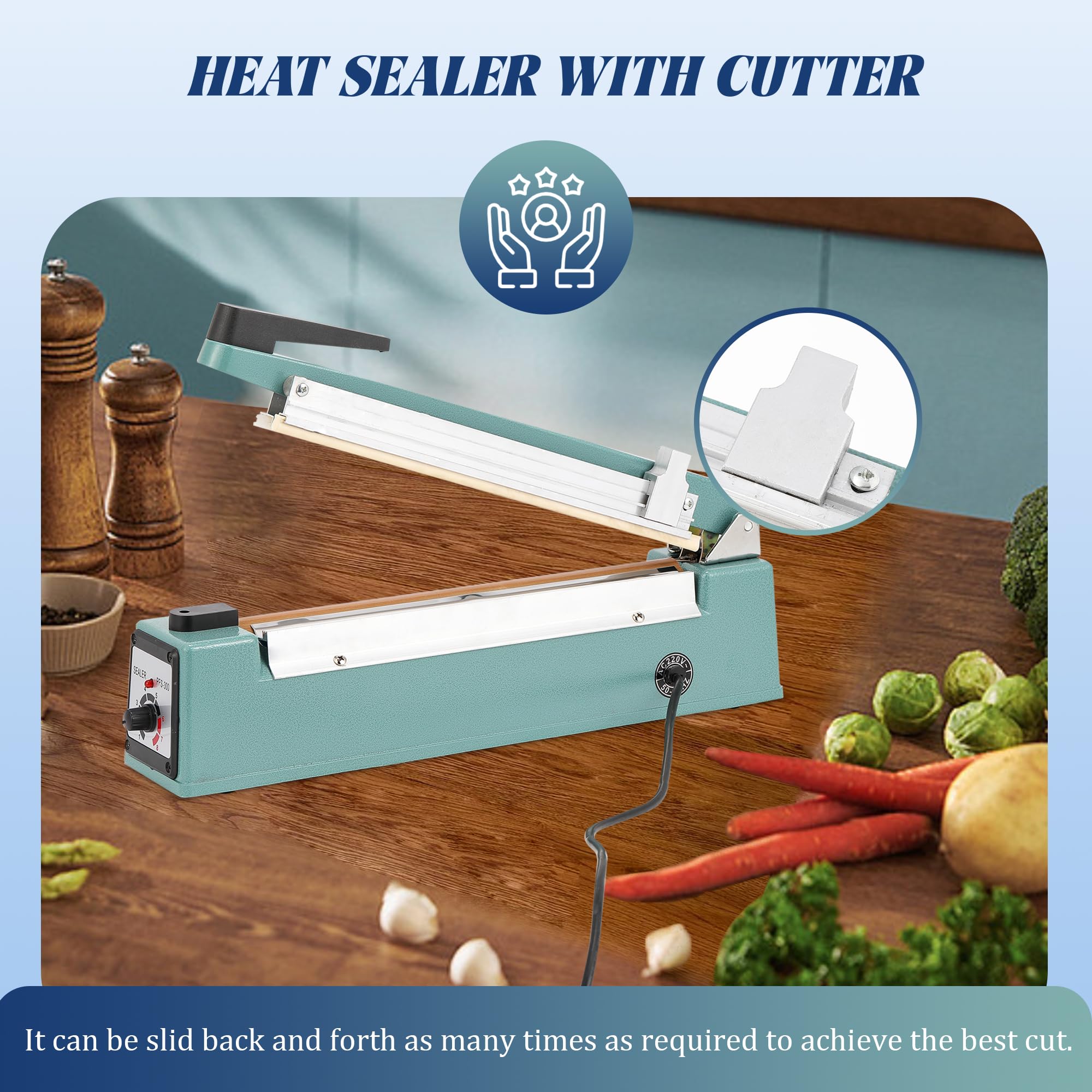 Hanchen Selladora de Bolsas de Plástico con Cortador 500mm Sellador Térmico de Impulso Industrial 800W para Papel de Aluminio/Papel Kraft/POF/PVC