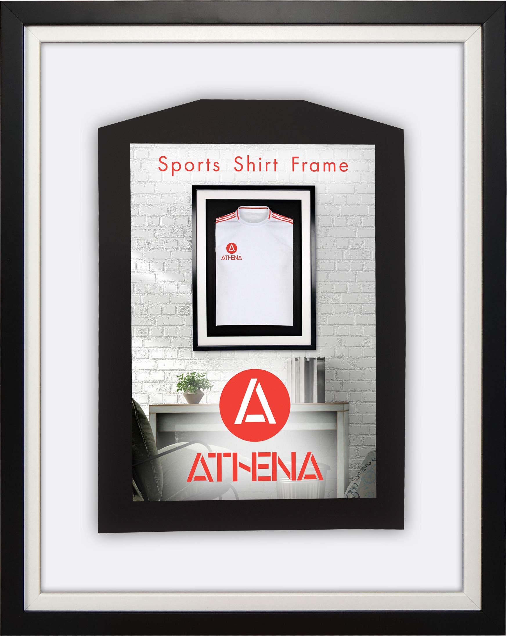 Athena Premium Holzrahmen für Baby-Shirts, 40 x 50 cm, schwarzer Rahmen, weißer Innenrahmen, weiße Rückwand