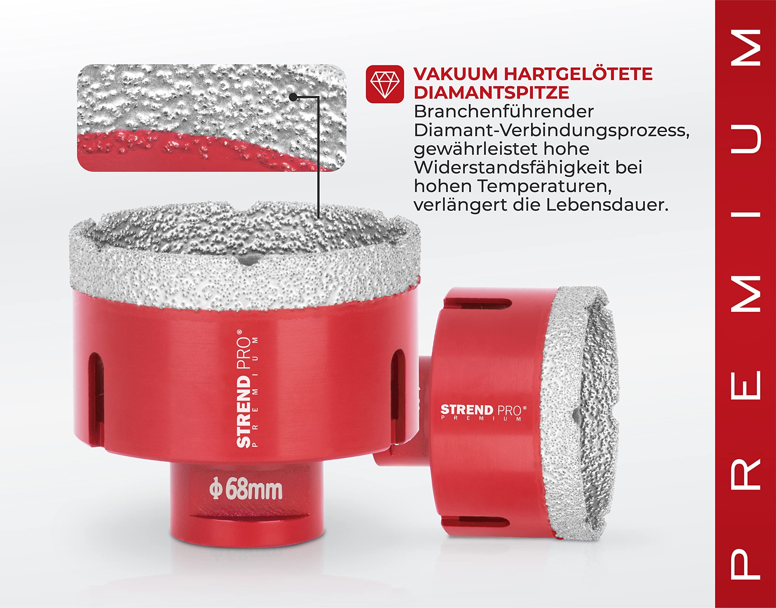 STREND PRO Diamant Fliesenbohrkrone Set für Fliesen/Glasbohrer/Feinsteinzeug Bohrer | 20-35-45-55-68 mm PREMIUM Diamantbohrer Winkelschleifer | Alu KOFFER | Keramikbohrer/Granitbohrer/Porzellanbohrer