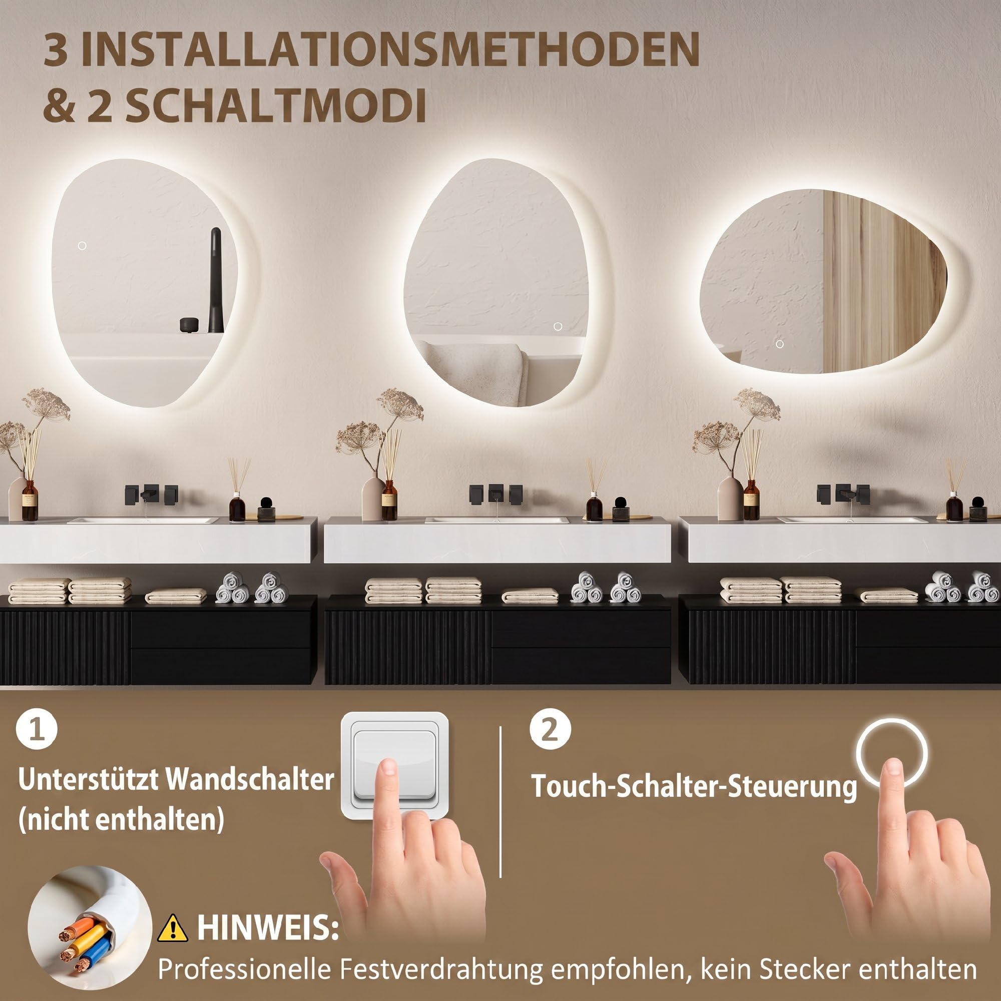 HOMCOM Miroir Salle de Bain LED 70 x 50 cm Mural Asymétrique Anti-buée 3 Couleurs Dimmable IP44 Argenté
