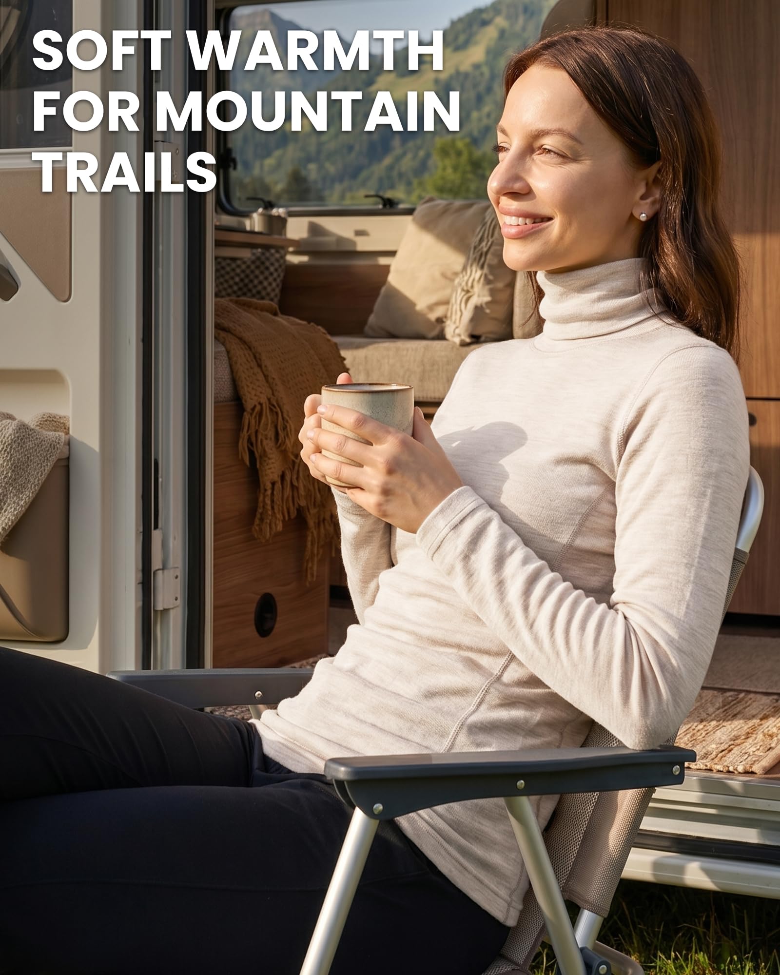 Couche de Base 100% Laine Mérinos pour Femme - Haut Thermique à Col Roulé et Manches Longues, Poids Moyen avec Chaussettes