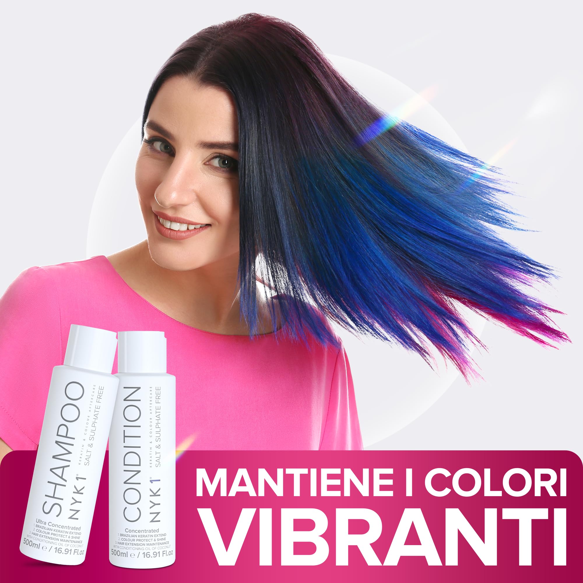 NYK1 Set Di Shampoo Senza Solfati E Balsamo (500ml x 2) Set Di Shampoo Senza Sale Post Cheratina E Balsamo Per Extension E Capelli Colorati - Detersione Delicata E Previene La Rottura Dei Capelli