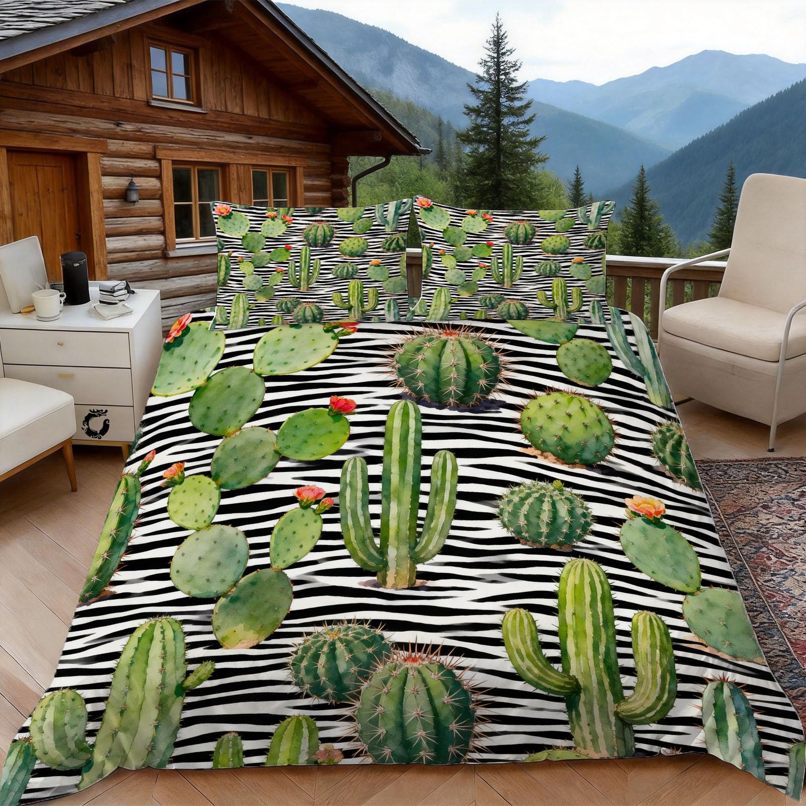 Housse de couette 240x260 zèbre anti-glisse avec taies d'oreiller zippées pour lit double