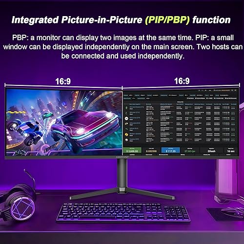 Miniatura 6 de Amzfast Monitor curvo de 49 pulgadas 120Hz DQHD 5120x1440p UltraWide Gaming Monitor, 120% sRGB, 1500R, 1ms MPRT, HDR10, sincronización adaptativa,